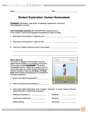 Student Exploration Human Homeostasis Gizmo Answer Key Fill Online