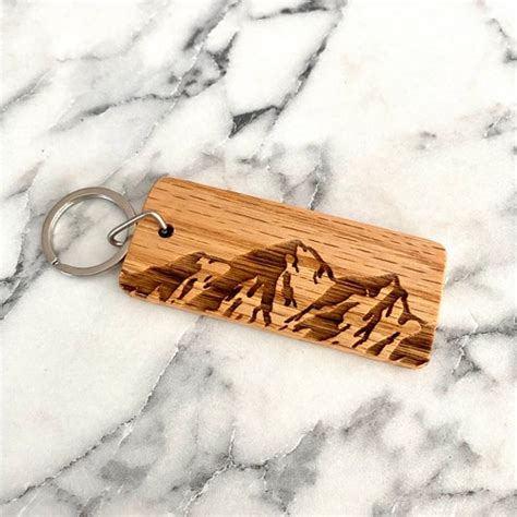 Treeline Engraved Wood Keychain Oak Laser Engraved Keychain - Etsy