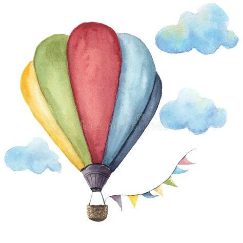 Watercolor Hot Air Balloon Set Hand Painted Vintage Air Balloons With