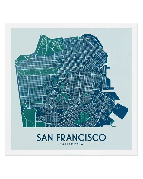 San Francisco Street Map 12.5" x 12.5" Aqua & Teal Print