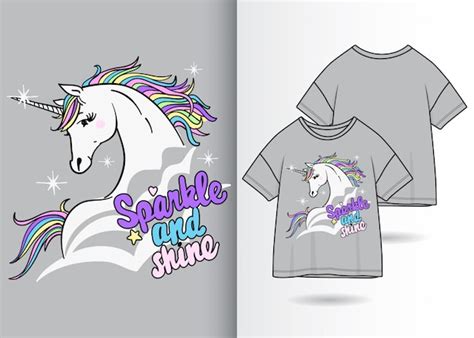 Premium Vector Hand Drawn Cute Unicorn Illustration With T Shirt Design