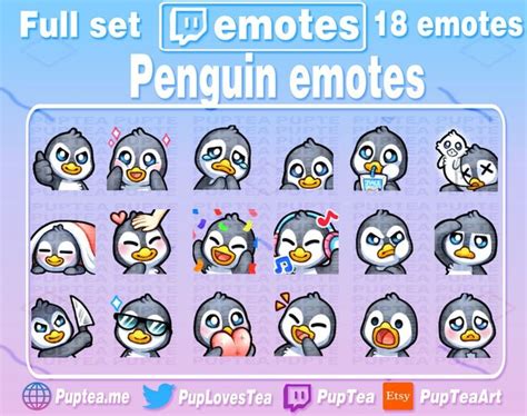 18x Süßer Schwarzer Pinguin Emotes Pack für Twitch Youtube und Discord