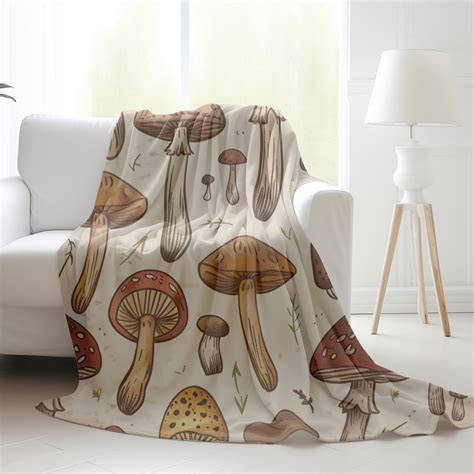 Botanical Mushroom Blanket Cottagecore Mushroom Blanket Mushroom Lover