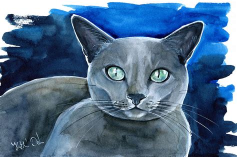 Jackpot - Russian Blue Cat Painting Painting by Dora Hathazi Mendes ...