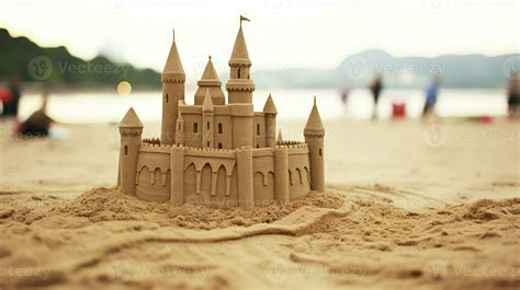 Detailed sand castle on the beach. Generative AI 30504151 Stock Photo ...