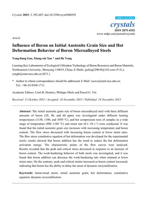 PDF Influence Of Boron On Initial Austenite Grain Size And Hot Deformation Behavior Of Boron