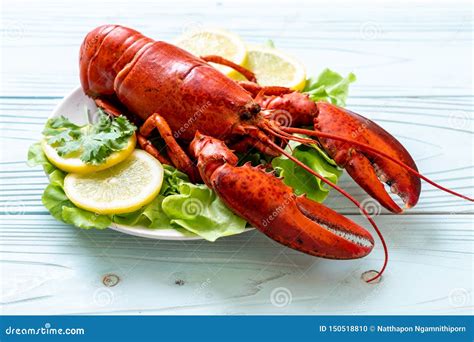 Boiled Lobster With Vegetable And Lemon Stock Photo Image Of Gourmet