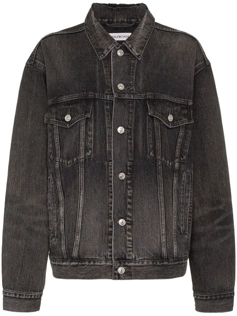 Balenciaga Oversized Logo Denim Jacket In Black Lyst