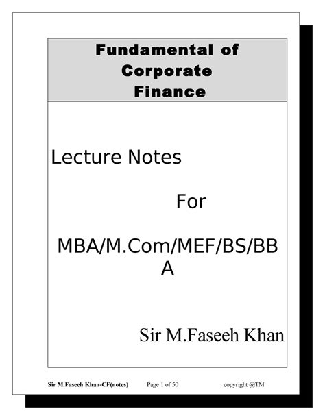 Corporate Finance Completed Notes Fundamental Of Corporate Finance