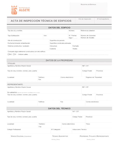 Completable En L Nea Aytoalgete Acta De Inspeccin Tcnica De Edificios