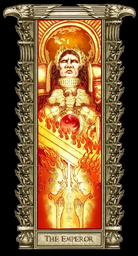 The Emperor Tarot Card Is Shown In Gold And Red