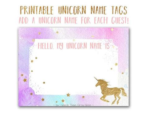 Unicorn Name Tags, Printable Unicorn Name Stickers, Unicorn Name Labels ...