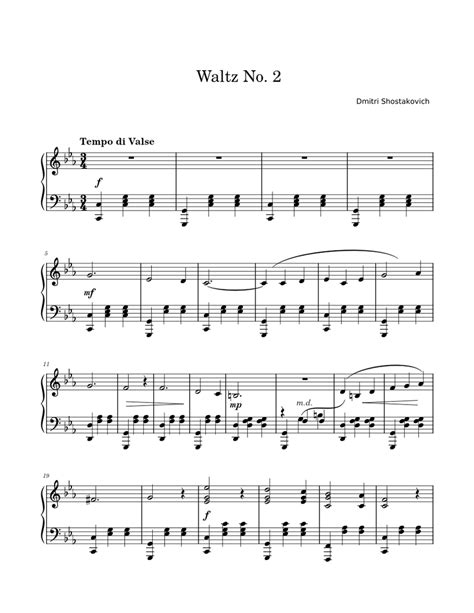 The Second Waltz Dmitri Shostakovich Arrangement By Pixel Sheet Music For Piano Solo