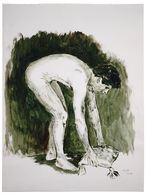 George Speck Standing Nude Male Figure Bending To Pick Up The Pillow