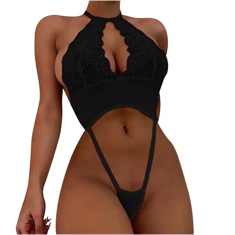 Odeerbi Women S Lingerie Bodysuit Set Crotchless Panties Valentine S Day Sexy Backless