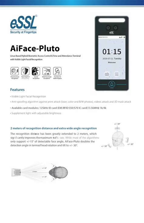 Essl Ai Face Pluto Biometrics Attendance Machine For Biometric System