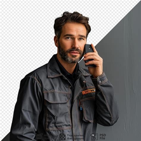 Premium PSD Premium Of Repair Technician Talking On The Smartphone In