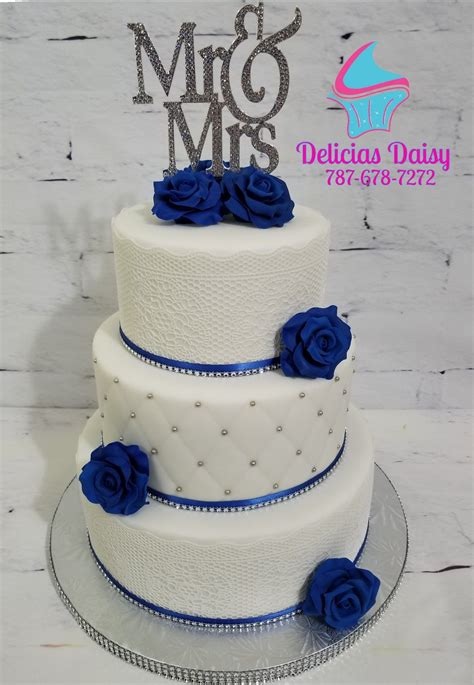 Royal blue and white wedding cake – Artofit