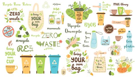 Zero Waste Elements Set Recycle Clip Art Eco Friendly Stickers