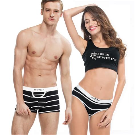 2017 New Couple Underwear Women Panties Men Boxer Stiped Black Sexy