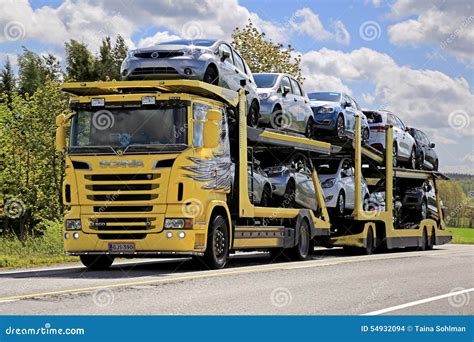 Yellow Scania R500 Car Carrier Hauls New Cars Editorial Stock Image ...