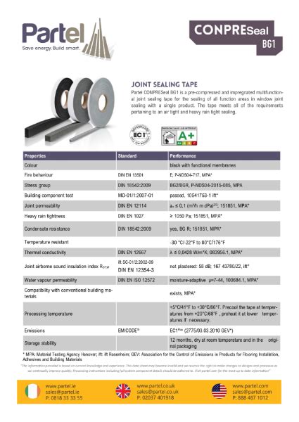 Conpreseal Bg Technical Data Sheet Partel Nbs Source