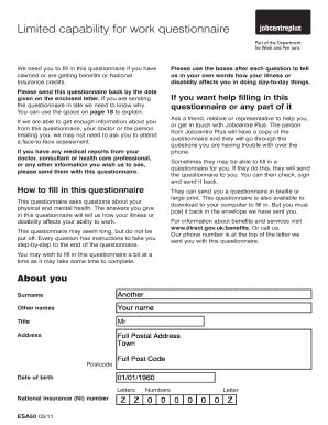 Capability For Work Questionnaire Fill Online Printable Fillable