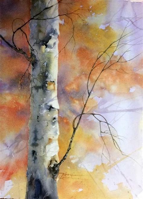 Fall Birch Watercolor Painting Watercolor Landscape Paintings Tree