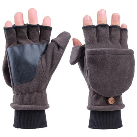 Convertible Fingerless Gloves Fleece Pop Top Mittens Men Thermal