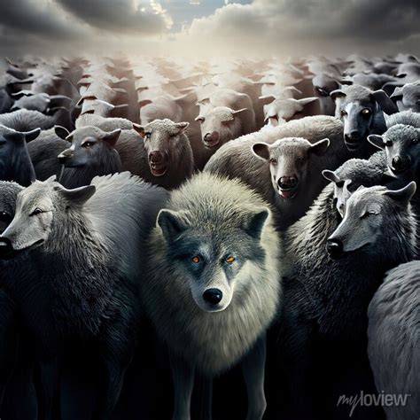 Wolf In Sheeps Clothing In The Herd Of Sheeps Ai Generated Posters For