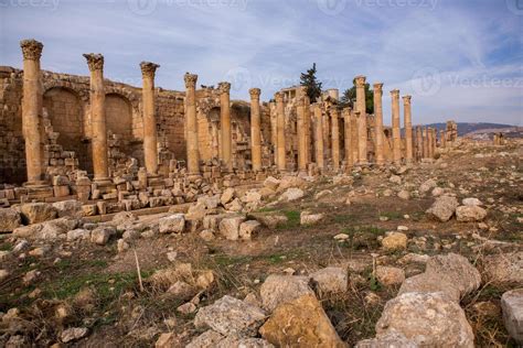 Roman Ruins In The Jordanian City Of Jerash The Ruins Of The Walled