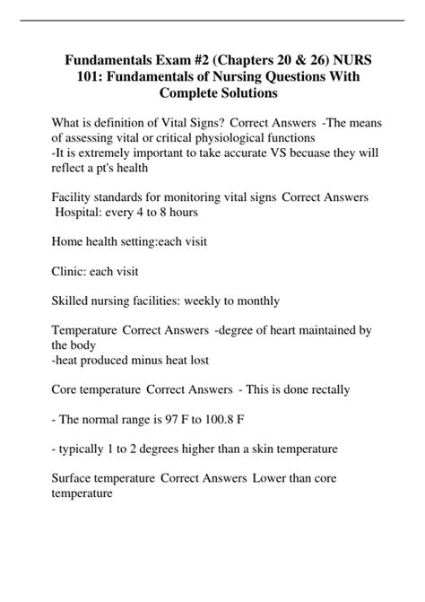 Fundamentals Exam 2 Chapters 20 And 26 Nurs 101 Fundamentals Of