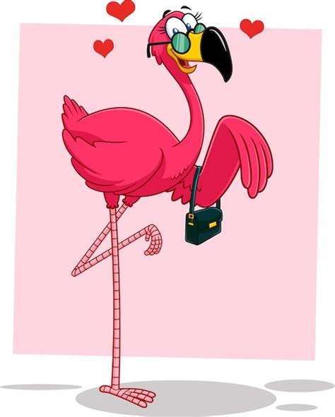 Personaje De Dibujos Animados De Flamingo Bird Girl Con Gafas De Sol Y