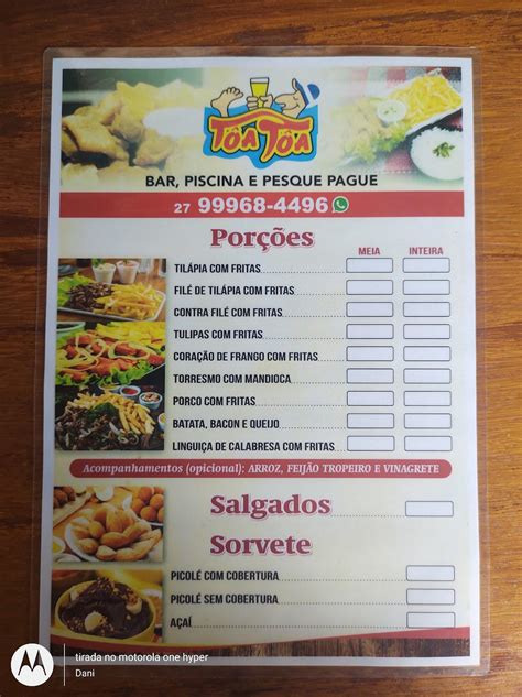 Menu Em Bar Piscina E Pesque E Pague T A T A Brejetuba