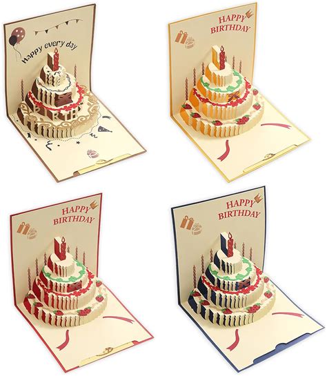 Amazon GINCEVHY 4 Pack 3D Birthday Cards With Envelopes 5 7 X 5