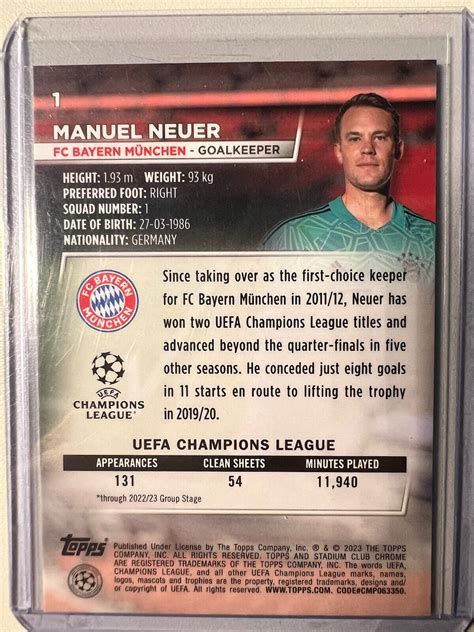 Topps UCC Stadium Club Chrome 2022 23 Manuel Neuer EBay