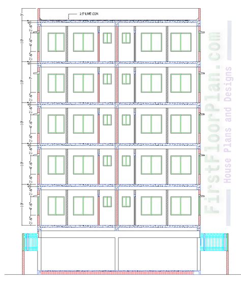 6 Storey Residential Building Plans and Section | Two Bedrooms Per Unit - First Floor Plan ...