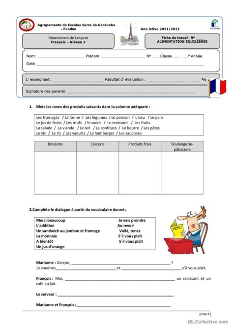 Lalimentation Fran Ais Fle Fiches Pedagogiques Pdf Doc