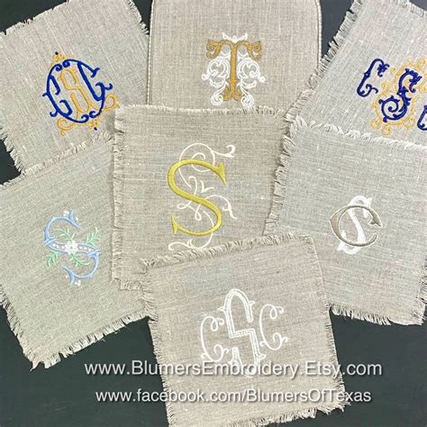 Six Embroidered Monogrammed Napkins With The Letter S On Them