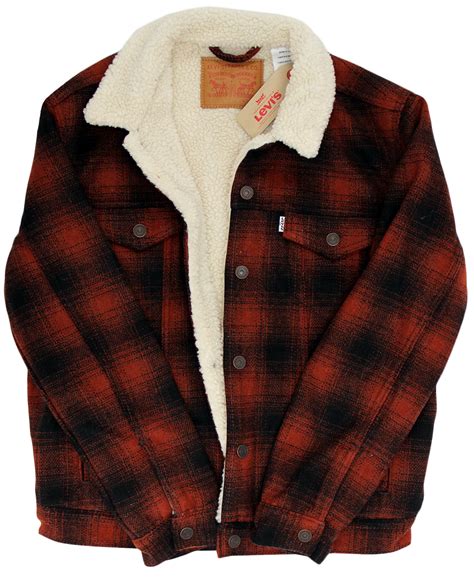 Levi S S Mens Check Type Sherpa Trucker Jacket In Burnt Henna