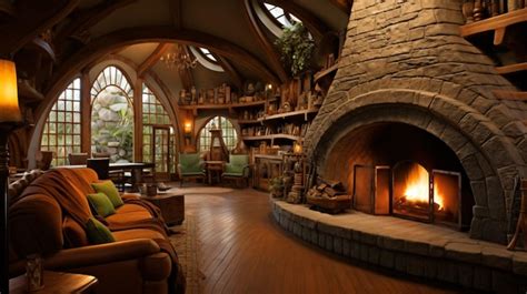 Premium AI Image | Hobbit Interior House Fireplace