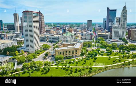 Downtown Columbus Ohio AEP To LeVeque Tower Aerial Shot Stock Photo Alamy