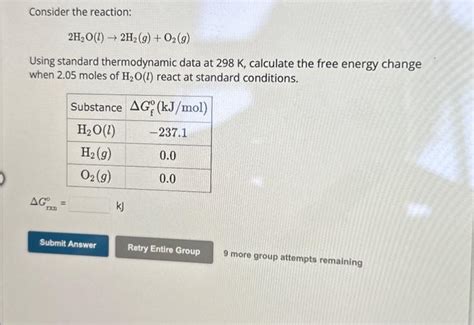 Solved Consider The Reaction 2h2ol→2h2go2g Using