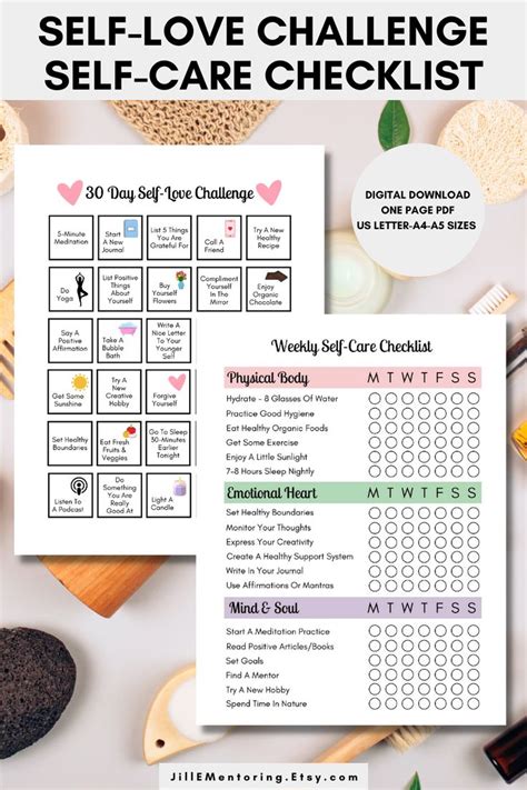 Self Love Challenge 30 Day Printable Pdf Weekly Self Care Etsy In