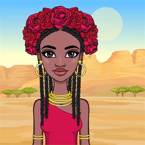 Retrato De Animación De Una Joven Y Hermosa Mujer Africana Con Pelo