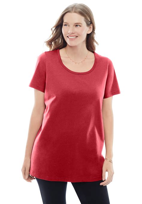 Woman Within Womens Plus Size Perfect Short Sleeve Scoop Neck Tee