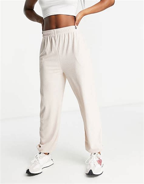 Missguided 90s Ribbed Jogger In Stone Asos