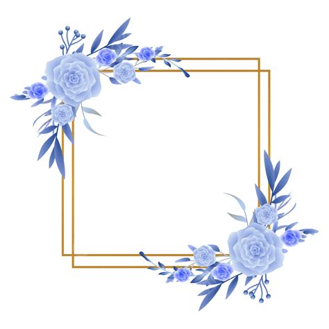 Decoração Floral De Flor Azul Vetorial Moldura De Casamento De Ouro