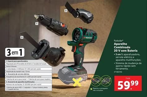 Promoção Parkside Aparelho Combinado 20 V sem Bateria em Lidl