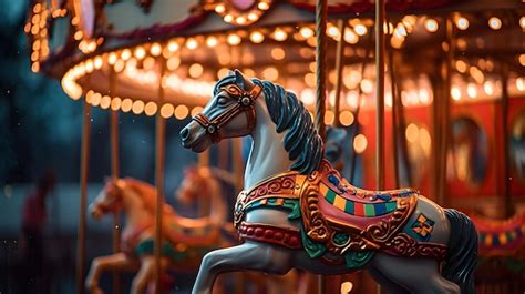 Premium Photo | Vintage carousel in a night carnival An enchanting ...